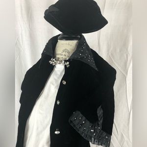 Lovely Black Velvet, fully lined, handmade blouse or open jacket. Hat matches.